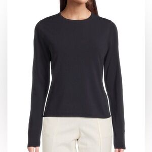 Vince Featherweight Wool Crew Sweater Tee in Black Heather